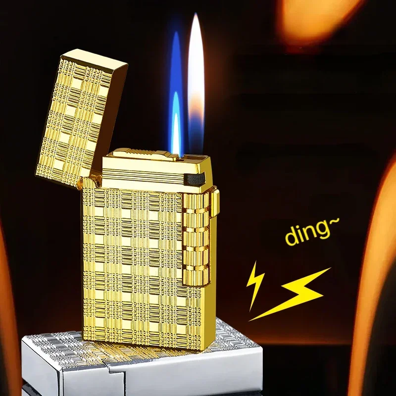 Side Pulley Ignition Dual-flame Metal Lighters Open Flame Direct-flame One-key Switch Lang Sound Lighter Creative Gifts