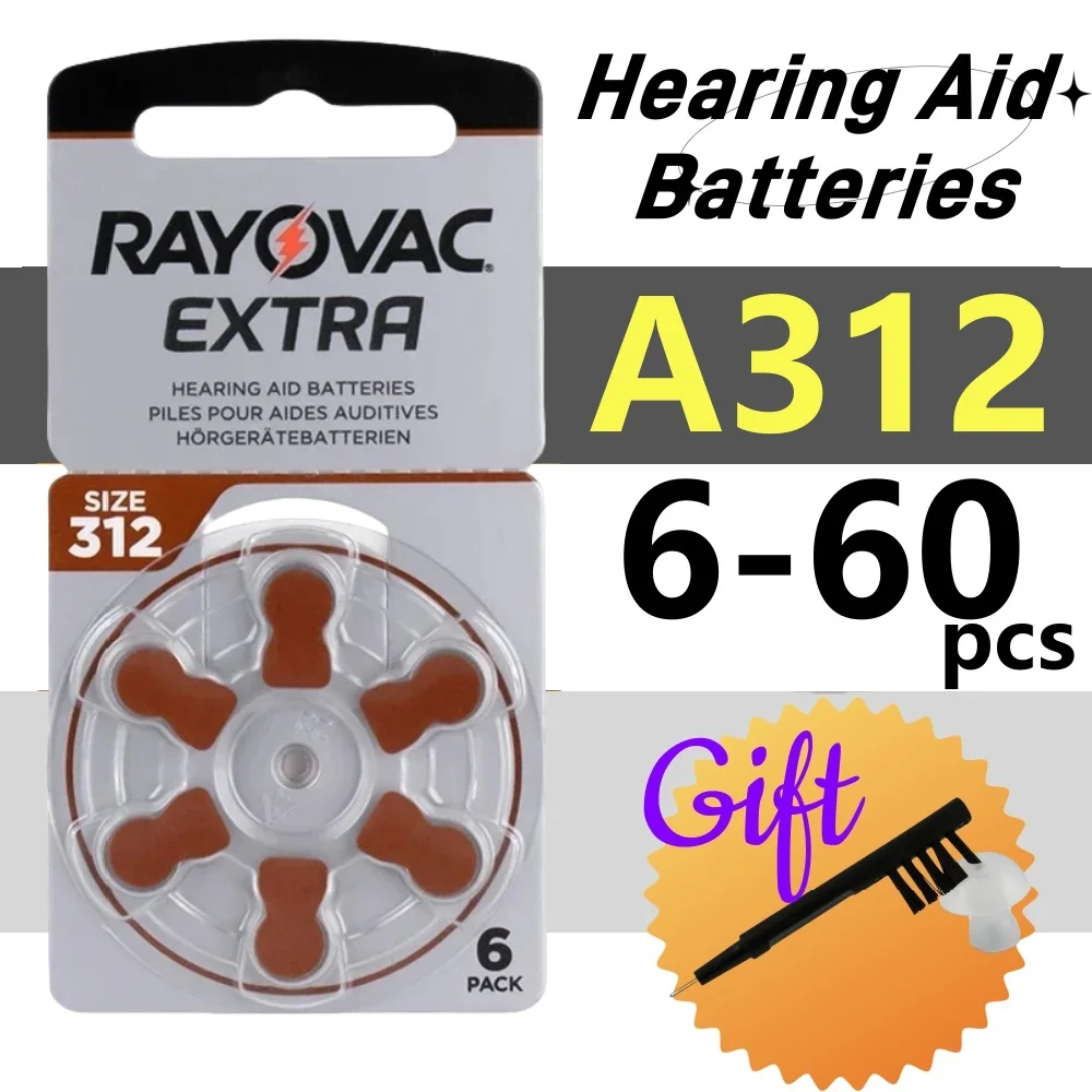 Baterias para Aparelhos Auditivos RAYOVAC EXTRA, A312, 312A, 312, P312, PR41, Alto Desempenho, Bateria de Ar de Zinco para BTE, CIC, RIC, OE, Hearin, 6-60Pcs