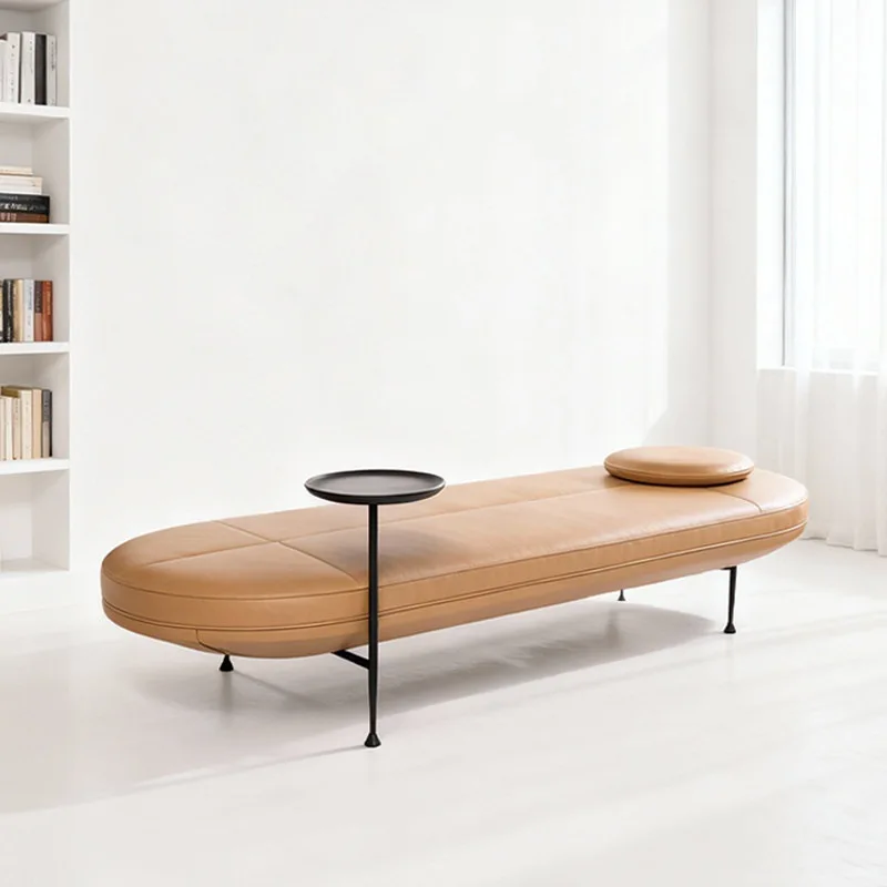 

Simple modern Nordic iron leather bench living room sofa