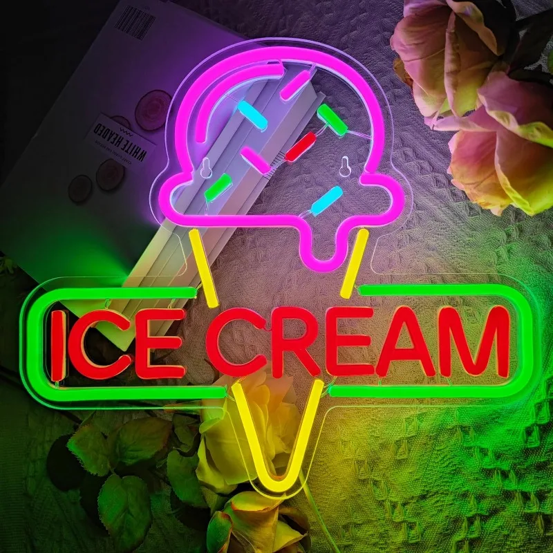

XM Ice Cream Neon Acrylic LED Light with USB Powered Suitable for Business Shop Cafe Beverage Shop Office Adjustment Brightness
