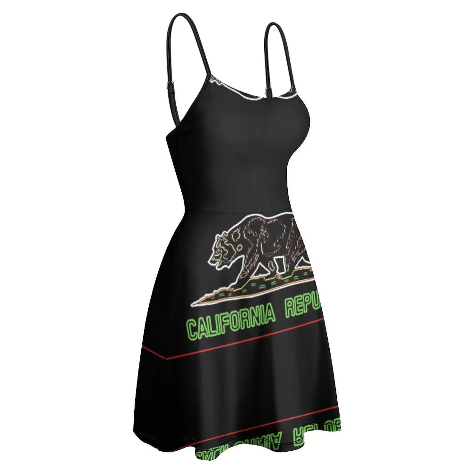 

Neon California Flag Super Cool Bear Flag Design for The Golden State Vintage Exotic Woman's Clothing Women's Sling Dress Cool