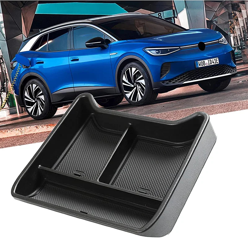 

Car Armrest Box Storage Black Middle Console Container Holder Organizer Case For Volkswagen ID.4 Crozz 2021 2022 2023Accessories