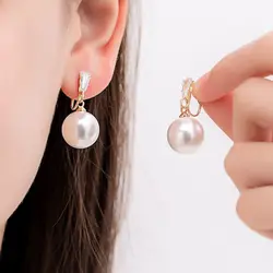 Boucles d'oreilles à Clip géométrique en fausse perle pour femmes et filles, faux Piercing, couleur or