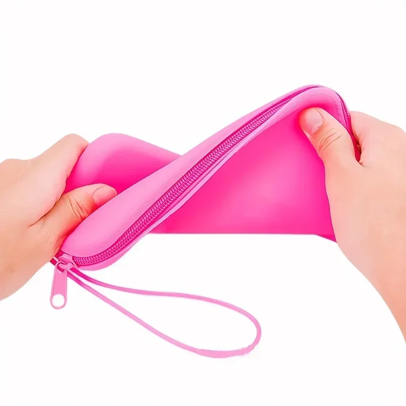 Cosmetic Storage Bag Silicone Toiletry Organizer for Women Fashion Solid Color Zipper Makeup Accessories Case