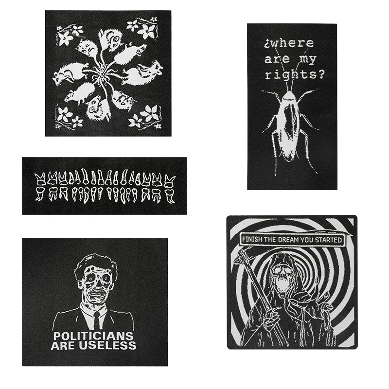 1PC Absurd Woven Label Punk Patch Humorous Badge DIY Gift Iron On Sew On Black Patches For Clothes Cap Bag Jacket Trucker Hat