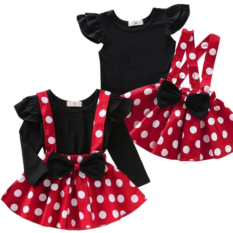 2Pcs/Set Cartoon Polka Dot Baby Girls Evening Dresses Bow Kids Birthday Party Halloween Princess Toddler Children Clothes 1-4T