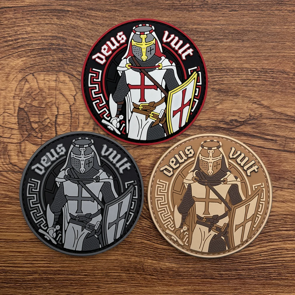 Retro Armor Knight Character Ring Around Letter Graphics, Three Color Options Available, 1 Piece, 2D Flat Pvc Material with Glow-In-The-Dark Effect, Velcro Patch with Free Backing, Arm Badge with Embossed Edges, Tear-Resistant, Suitable for Workwear Jackets and Outdoor Apparel Accessories