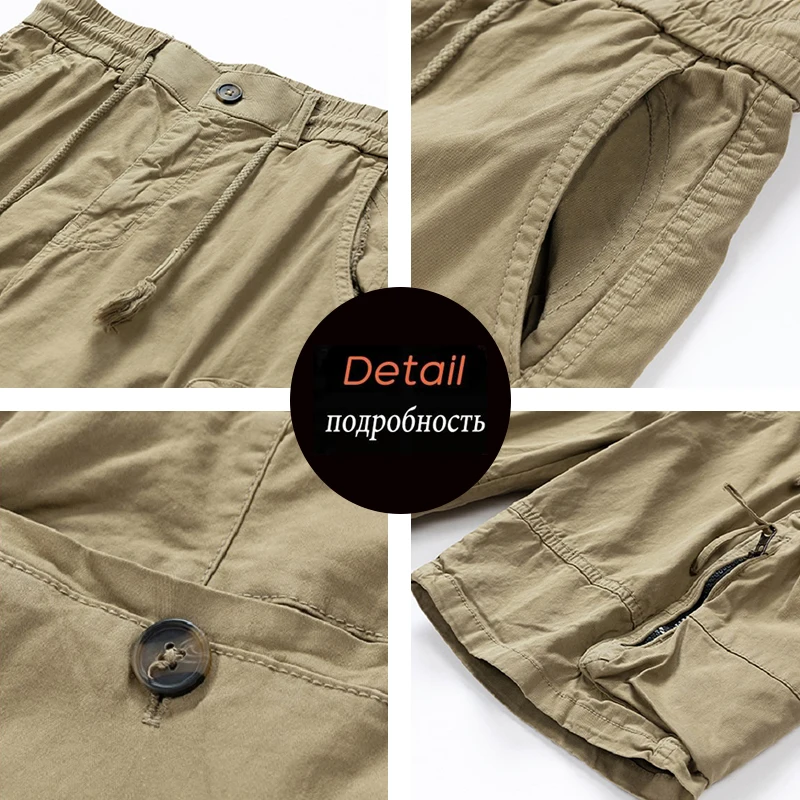 Summer Men Cotton Cargo Shorts Man Beach Jogger Outdoor Multi Pocket Short Pants Male Loose Bermuda Solid Vintage Classic Shorts