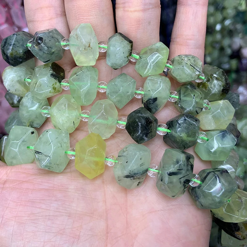 Natural Prehnite Stone Beads 15'' Faceted Irregular DIY Loose Beads For Jewelry Making Women Beads Bracelet Necklace Gift