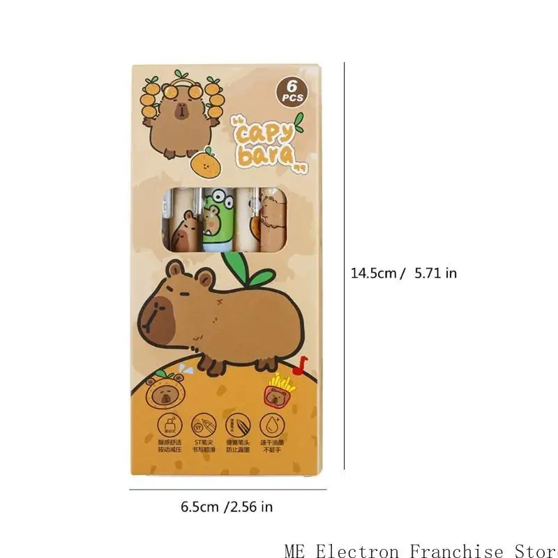 T5EA Juego 6 cartoon gel Pen secado rápido Pen en gel retráctil 0.5 mm Custodia cómoda suave para escribir para escribir