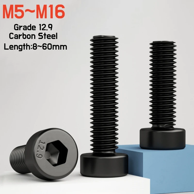 1 ~ 10 Stuks Grade 12.9 Zwart Koolstofstaal DIN7984 Hexagon Hex Socket Dunne Korte Lage Cap Hoofd Schroef Bolt M5 M6 M8 M10 M12 M14 M16