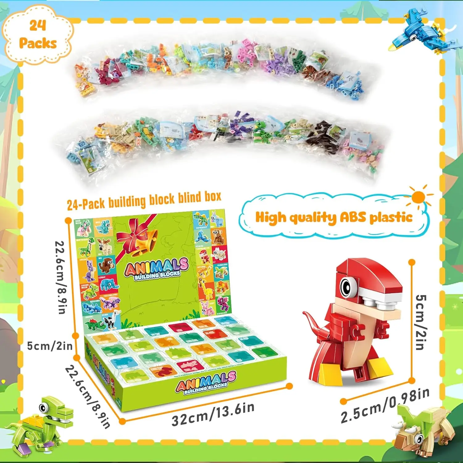 24er-Pack Partygeschenke für Kinder, 740 Stück Mini-Tiere, Bausteine, Spielzeug, Dinosaurier-Bausteine zum Geburtstag, Goodie Bag Stuff
