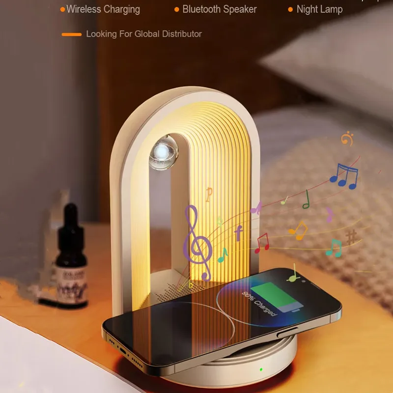 

15W Fast Wireless Charging Bluetooth Speaker Nordic Style Night Light Smart Atmosphere Gift Music Speaker Creative Table Lamp