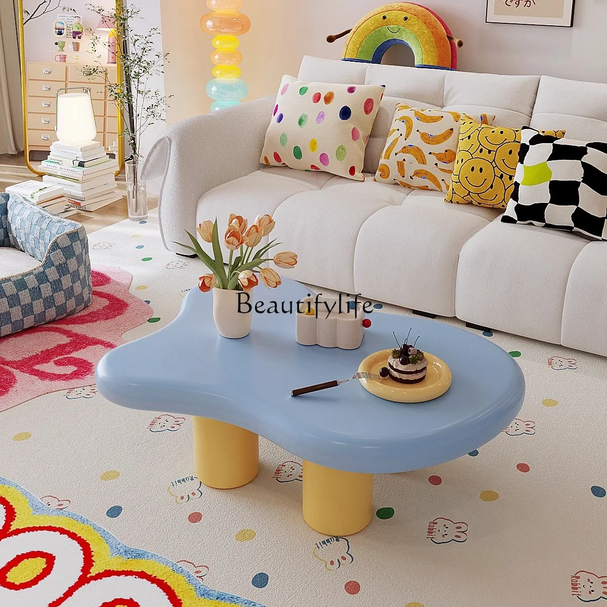 

Dopamine cloud coffee table blue cute movable cream wind special-shaped small apartment