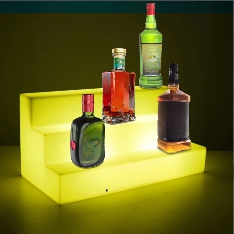 24-Inch 3-Step Light Emitting Diode Plastic Display Stand Modern Bar Furniture Wine Cellar or Hotel Wine Bottle Display Stand