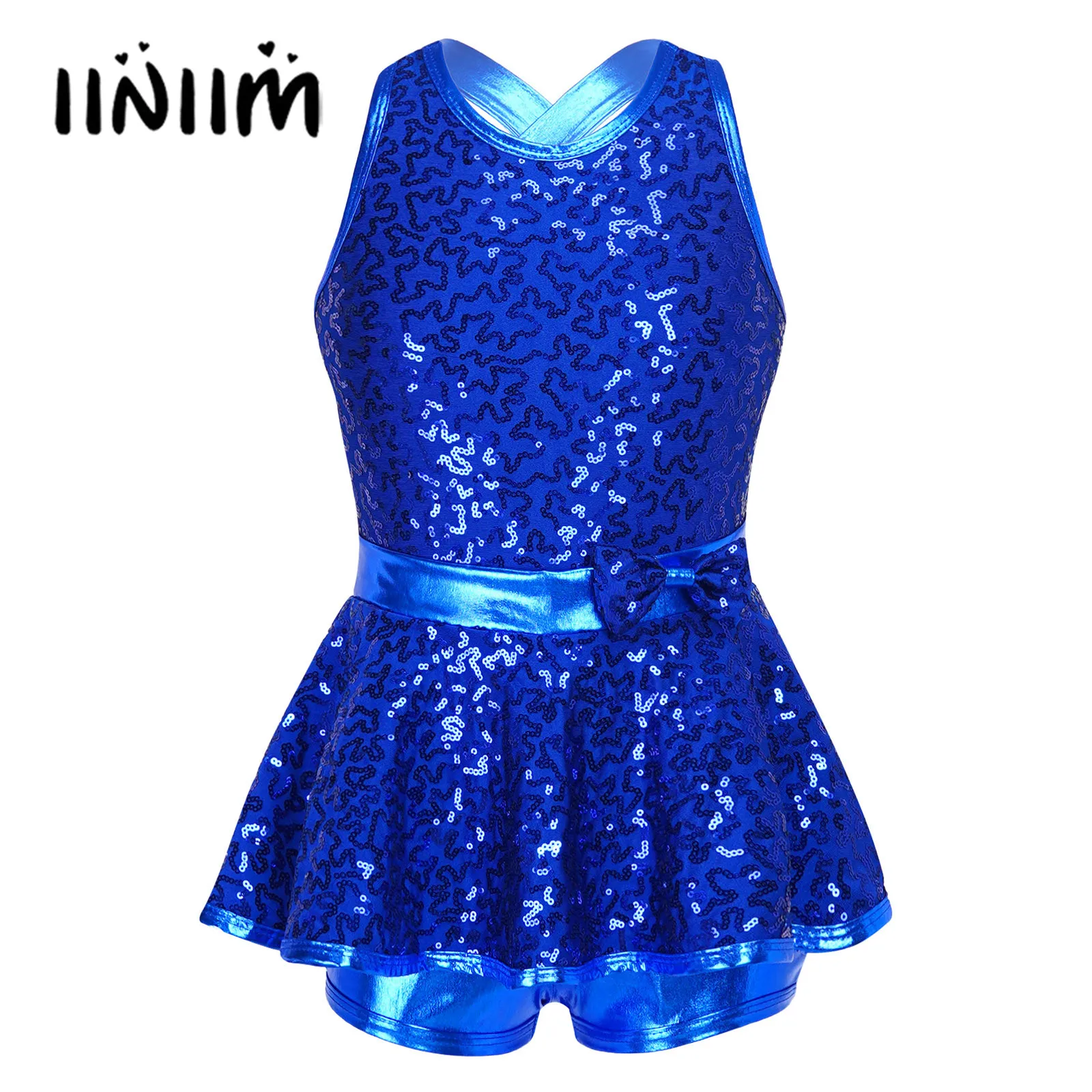 

Teen Girls Ballet Tutu Dance Dress Dancewear Costumes Sequined Criss Cross Back Kids Gymnastics Leotard Ballet Lyrical Dresses