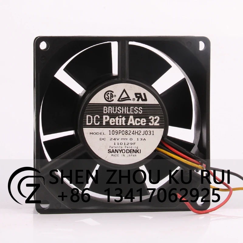 109P0824H2J031 Case Cooling Fan for SANYO DC24V 0.13A 80X80X32MM 8032 8CM Dual Ball Bearing 3-wire Converter Heat Dissipation