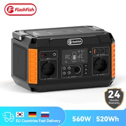 Flashfish Power Station 560W 230V 110V Solar Generator 520Wh 140400mAh CPAP Battery Backup Power Emergency Power Supply Camping