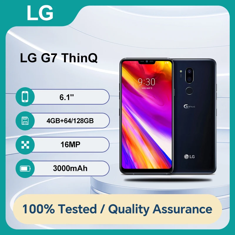 مفتوح الأصلي LG G7 ThinQ 64GB 4GB RAM، 128GB 6GB RAM بصمة الإصبع واي فاي 6.1 بوصة 16MP أندرويد