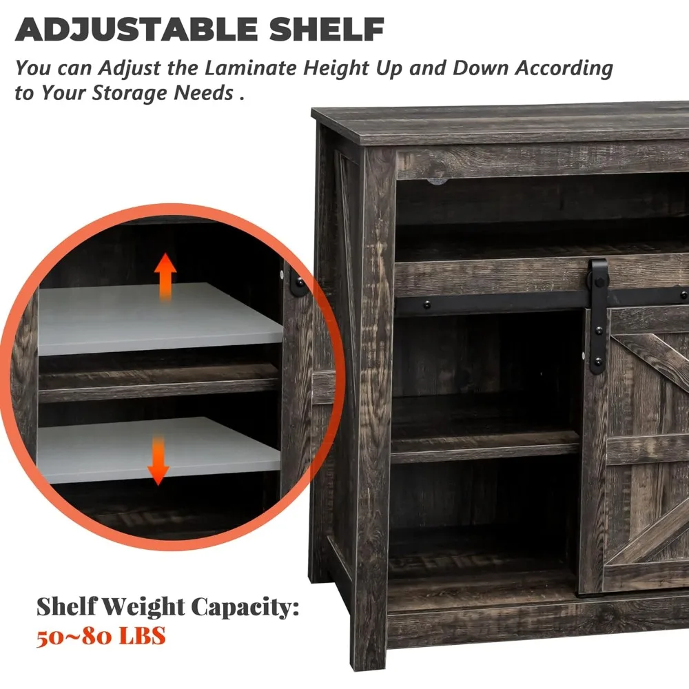 70インチテレビ対応 電気暖炉付きエンターテイメントセンター - ブラウンの背の高いファームハウススタイルのテレビ台（収納付き、暖炉機能付き）