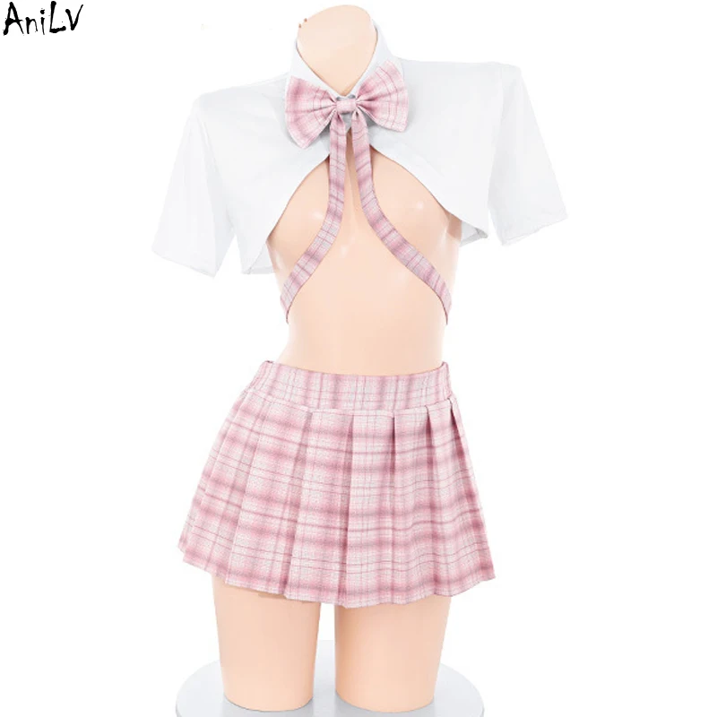 

AniLV Japanese School Student Plaid Uniform Sexy Lingerie Women Role Play Pajamas Temptation Outfits Erotic Costumes