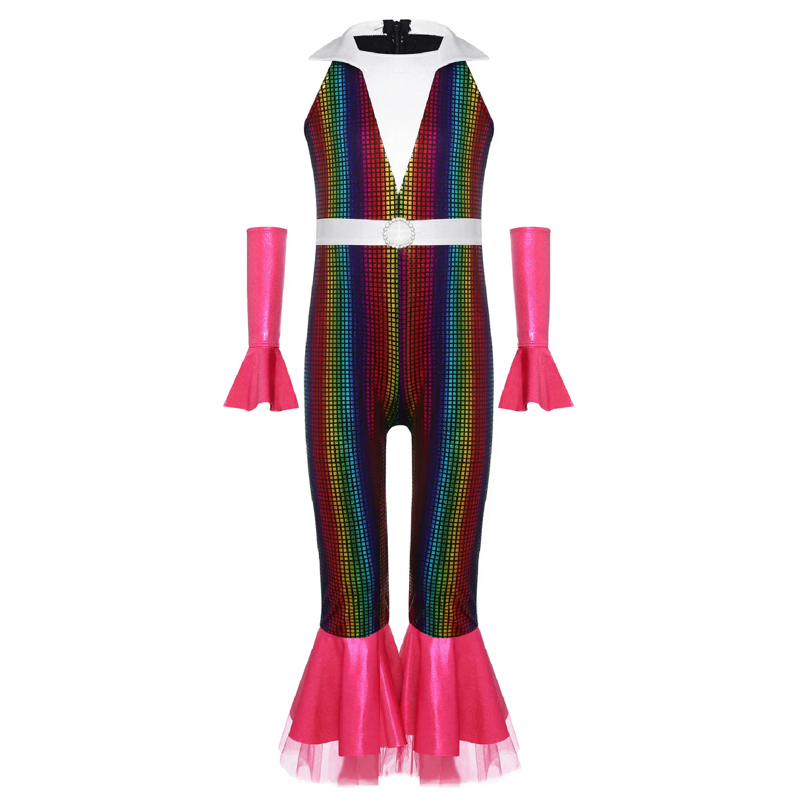 

Kids Girls 70s 80s Party Disco Cosplay Jumpsuit Jazz Ballroom Dance Stage Performance Costume Halloween Carnival Party Clothes