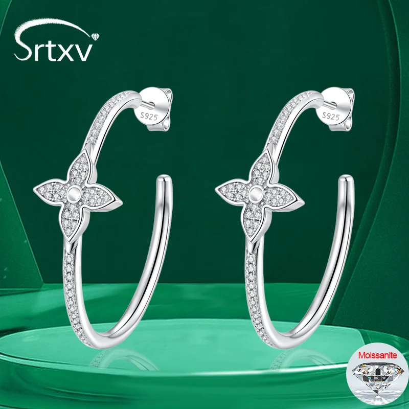 Full Moissanite Drop Earrings For Women Sparkling Flowers Wedding Girls Gifts Lab Diamond Ear Studs S925 Sterling Silver Jewelry