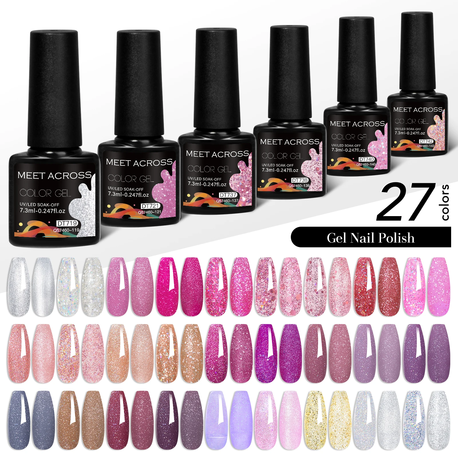 MEET ACROSS 27 Teile/satz Bunte Gel Nagellack Set Für Nägel Semi Permanent UV Gel Nail art Lack Maniküre Kit Nagel liefert