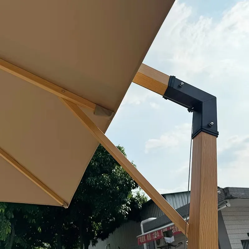 LED light Aluminum manual modern luxury outdoor parasol, windproof and durable, freestanding design
