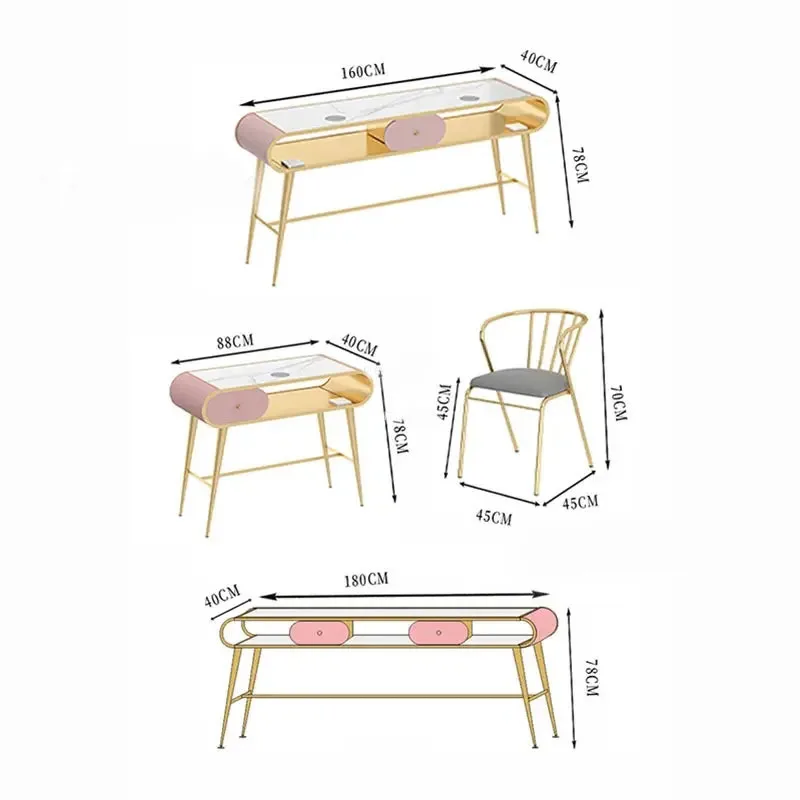 Golden Iron Art Nail Tables Salon Furniture Light Luxury Fashion Professional Manicure Table Beauty Salon Workbench Nail Table