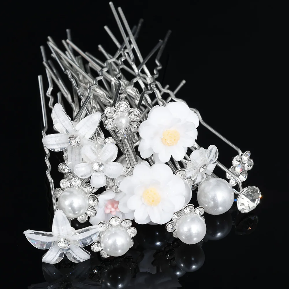 20PCS Bridal U-shaped Pin Metal Barrette Clip Hairpins Rhinestone Pearl Wedding Hairstyle Design Tools Women Hair Accessories