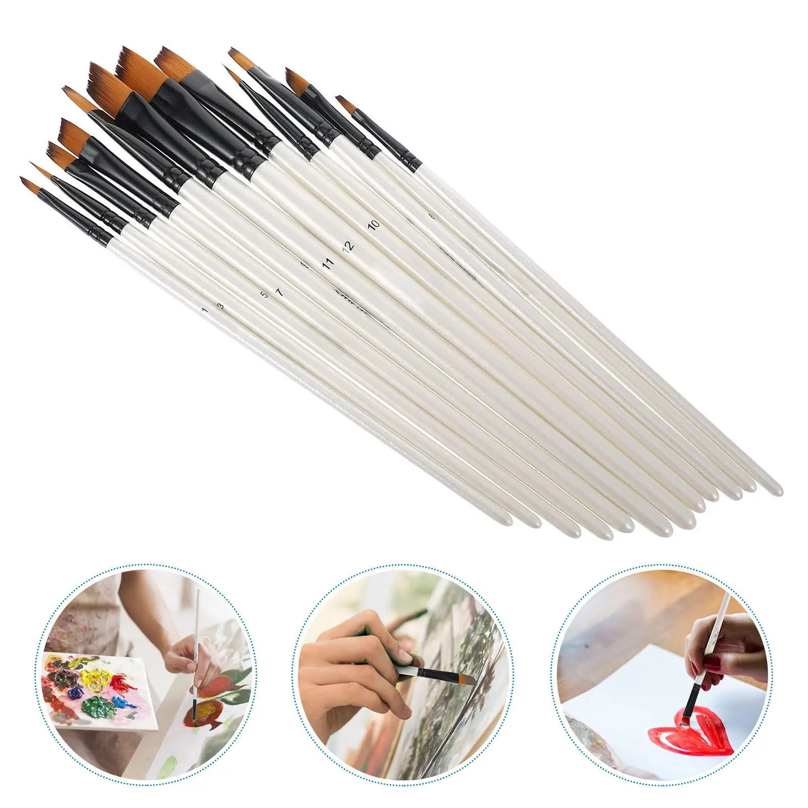 12Pcs Wooden Handle Watercolor Paint Brushes Set Eco-Friendly Safe Gentle Art Drawing Kit for Beginners Professionals Craft