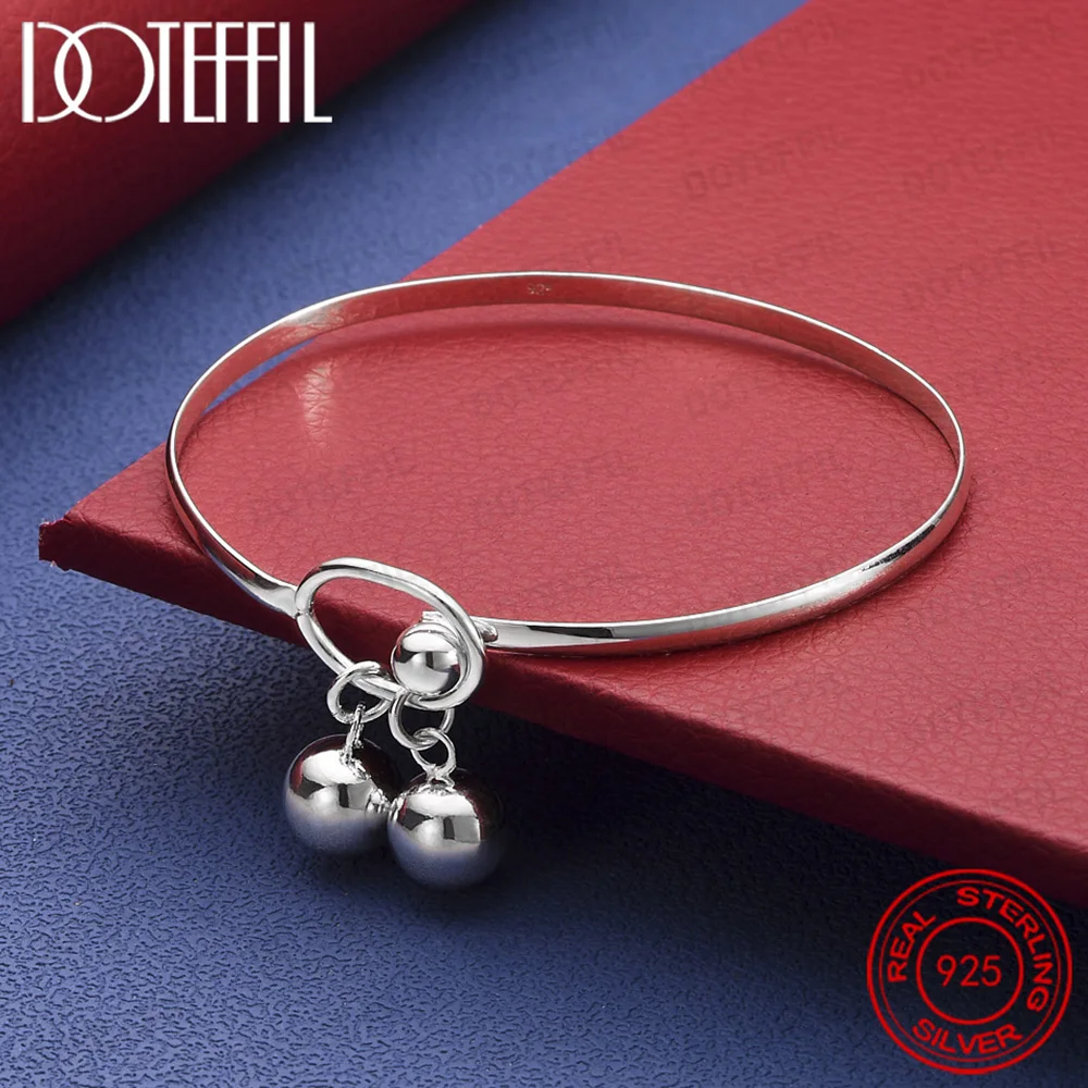 Armreif aus 925er-Sterlingsilber, glatt, doppelte Perle, für Damen, modisch, Hochzeit, Verlobung, Party, Schmuck