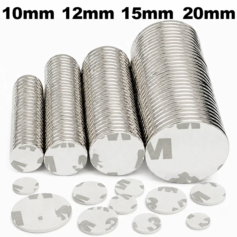 10/12/15/20mm Strong Magnets with Double Sided Adhesive Backing Round Permanent Powerful Neodymium Disc for Fridge Craft Sticker