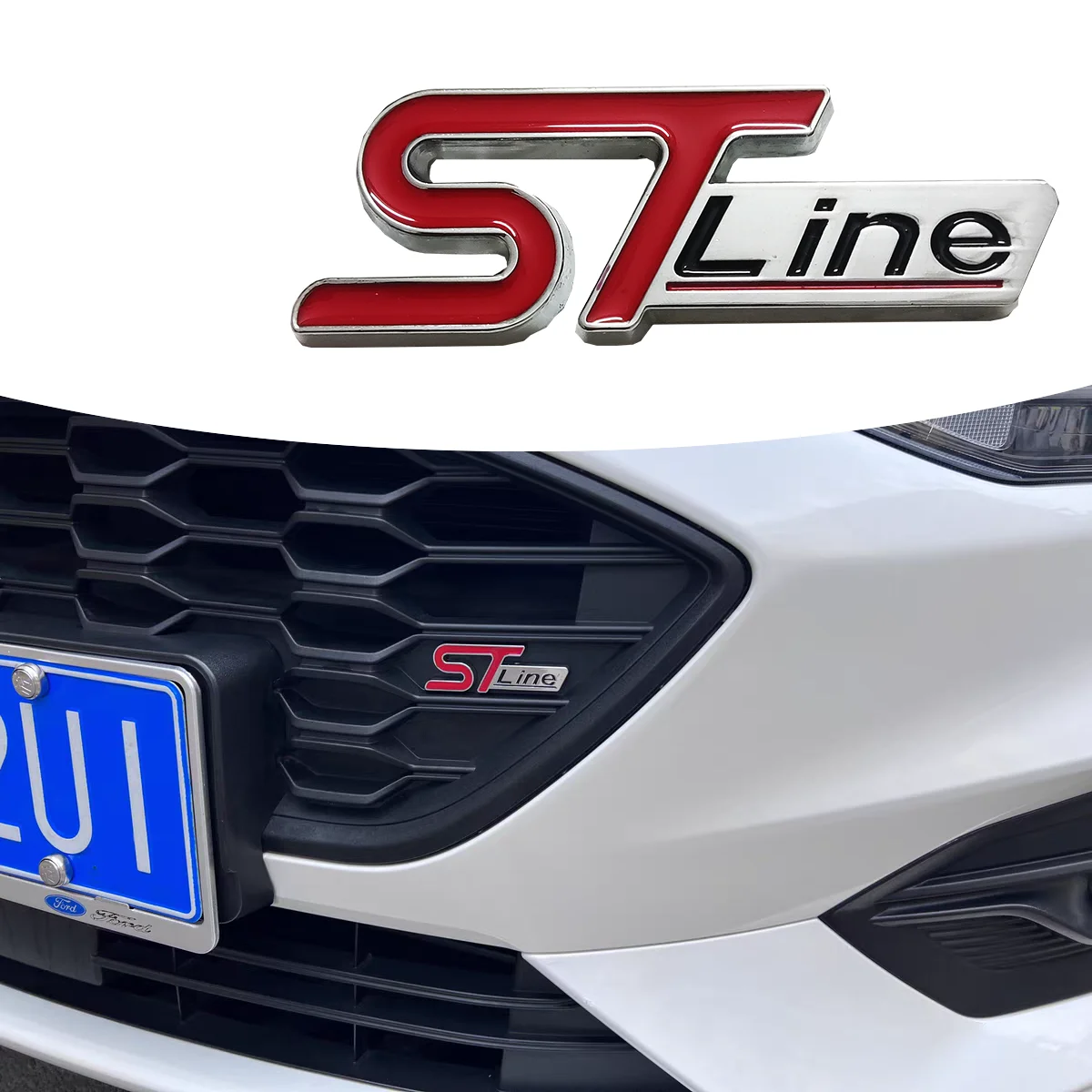 3D Car Front Grill Trunk Metal Logo ST Line Emblem Self-Sticker For Ford Kuga MK3 MK2 MK4 S Max Focus Puma Fiesta ST Line