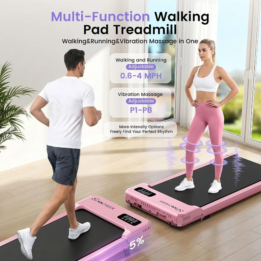 Walking Pad Under Desk Treadmill with Vibration Plate Incline for home office use, steel frame, black, compact foldable design