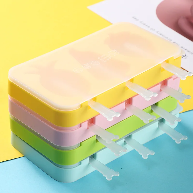 Silicone Ice Cream Mold Popsicle Siamese s with Lid DIY Homemade  Lolly  Cartoon Cute Image Handmade Kitchen Tools