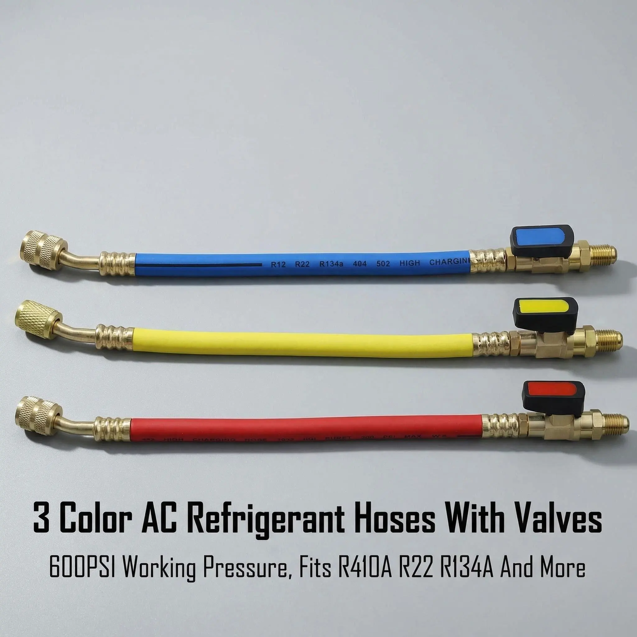 

Car Refrigerant Charging Hose with ball valve Tube AC Car Air Conditioning Charging Manifold Gauge 800-3000PSI 1/4"