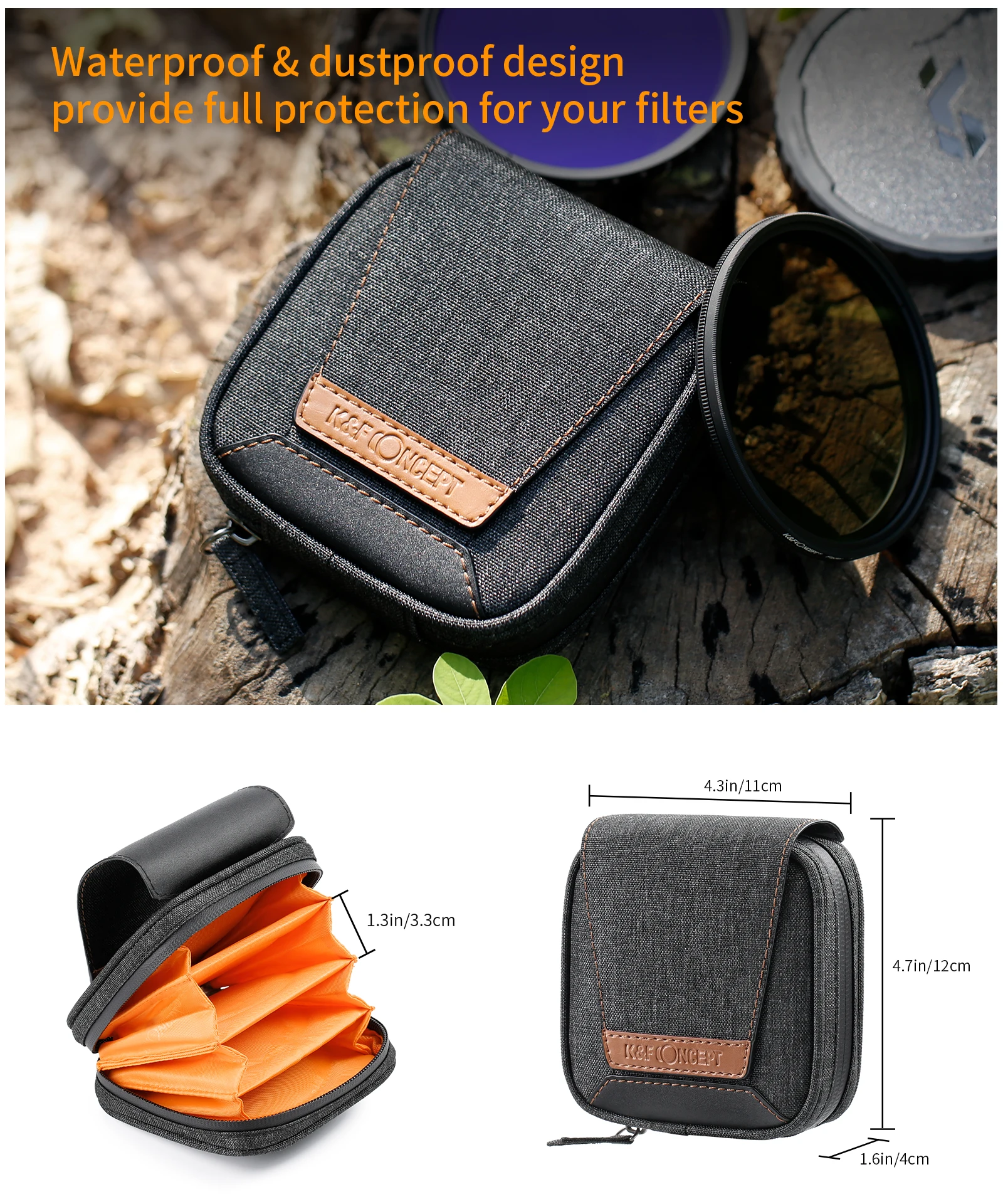 K&F Concept Filterbeutel, 4 Taschen für 4 Stück 37 mm–95 mm Filter, wasserabweisender, staubdichter Filterbeutel – Detail 4