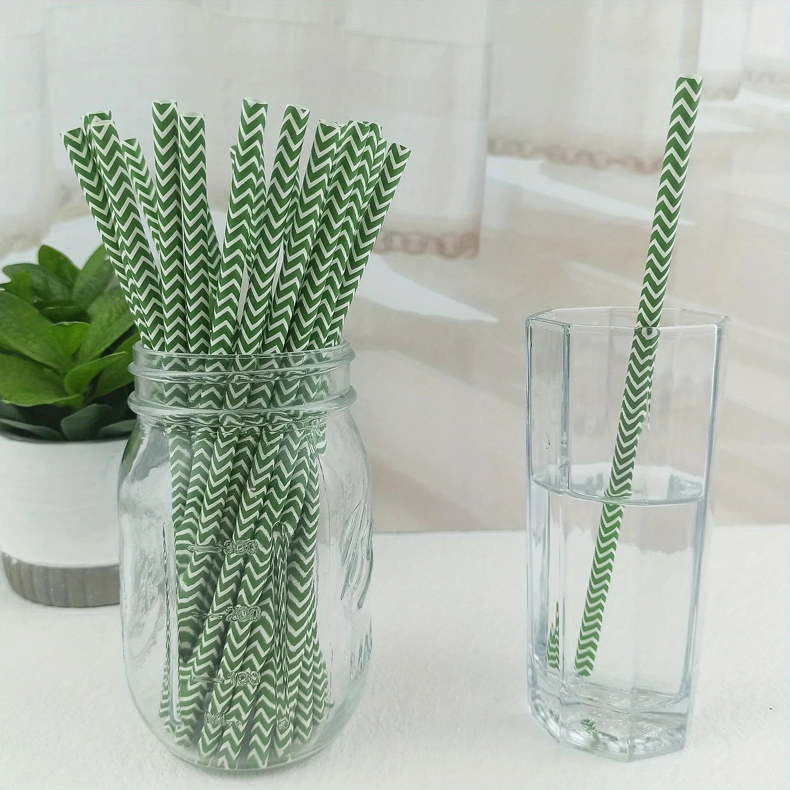 biodegradable flat paper straws 100pcs green chevron bulk high quality cocktail bubble tea drink items 6mm*197mm