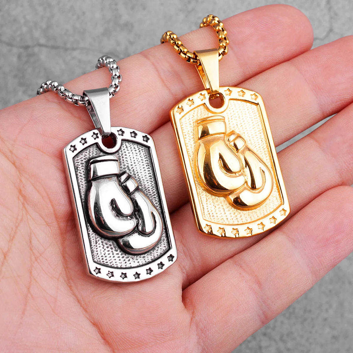 Boxing Gloves Boxer Tag Men Necklaces Pendants Chain Punk for Boyfriend Male Stainless Steel Jewelry Creativity Gift Wholesale