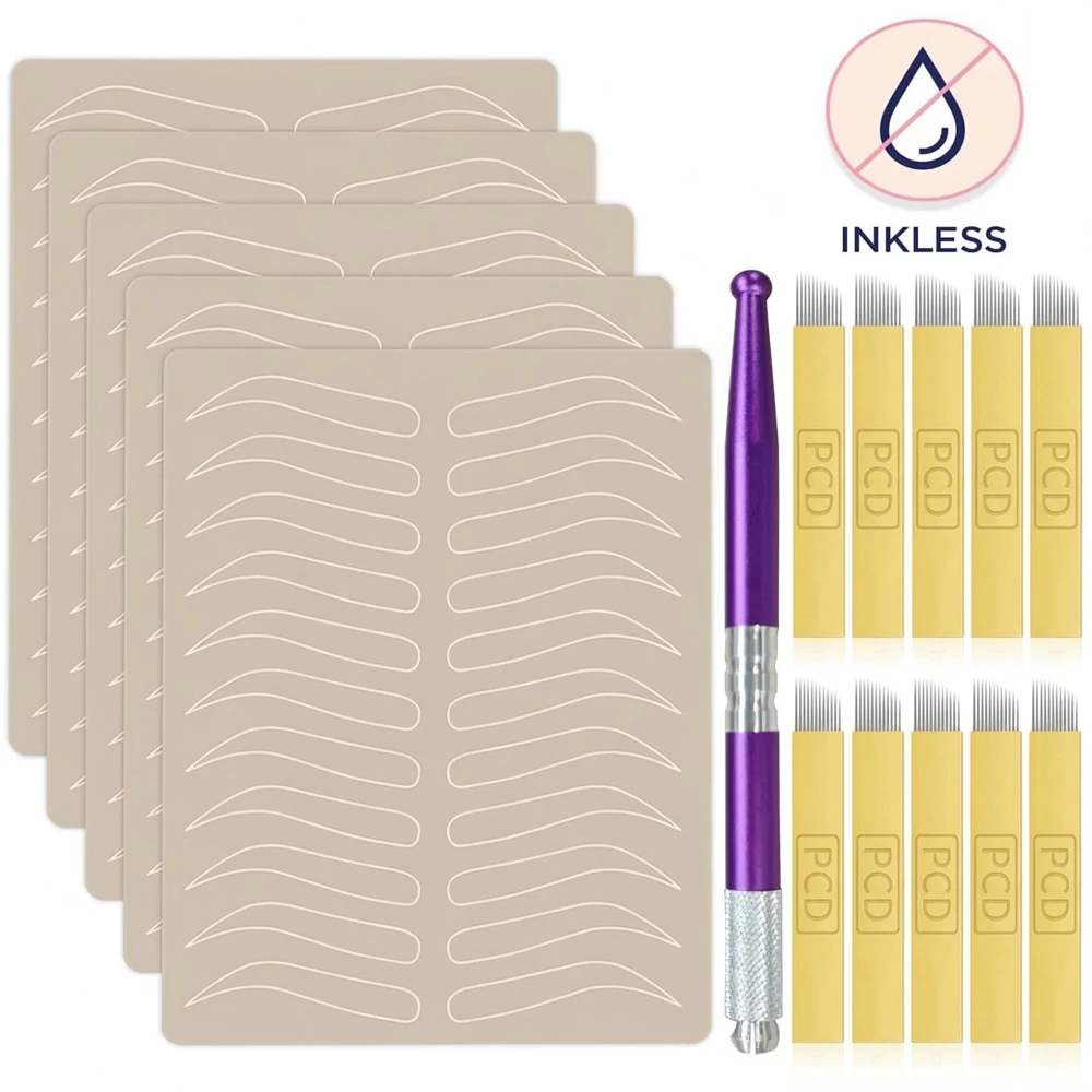 

Набор для тренировки татуажа бровей: кожа-муляж для микроблейдинга, ручка-аппликатор, игла для микроблейдинга, аксессуары для перманентного макияжа