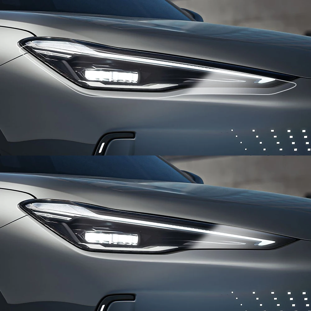 Für Geely Galaxy E5 2025-2026 Rauchschwarz Hochglanz Vorgeschnittene Scheinwerferschutzfolie TPU PPF Kratzfeste Auto-Vinylfolie Set – Detail 3