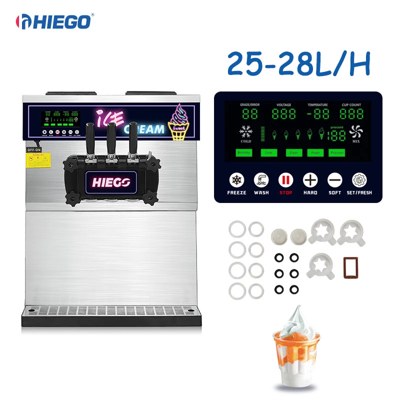 Commercial Table Top  Ice Cream Maker Three Flavors with air Pump Stainless Steel Soft Serve Ice Cream Machine for Sale