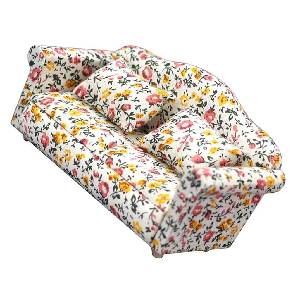 Mini Furniture Sofa House Single with Pillow Desktop Miniature Ornament Cloth Individual Model