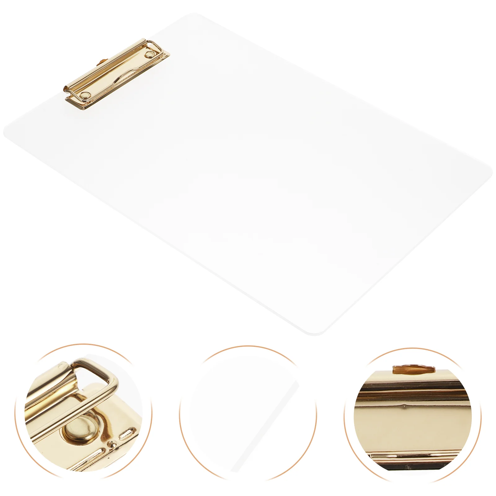 File Clip Transparent Board Pencil Sketch Clipboard Portable Golden Metal Clips