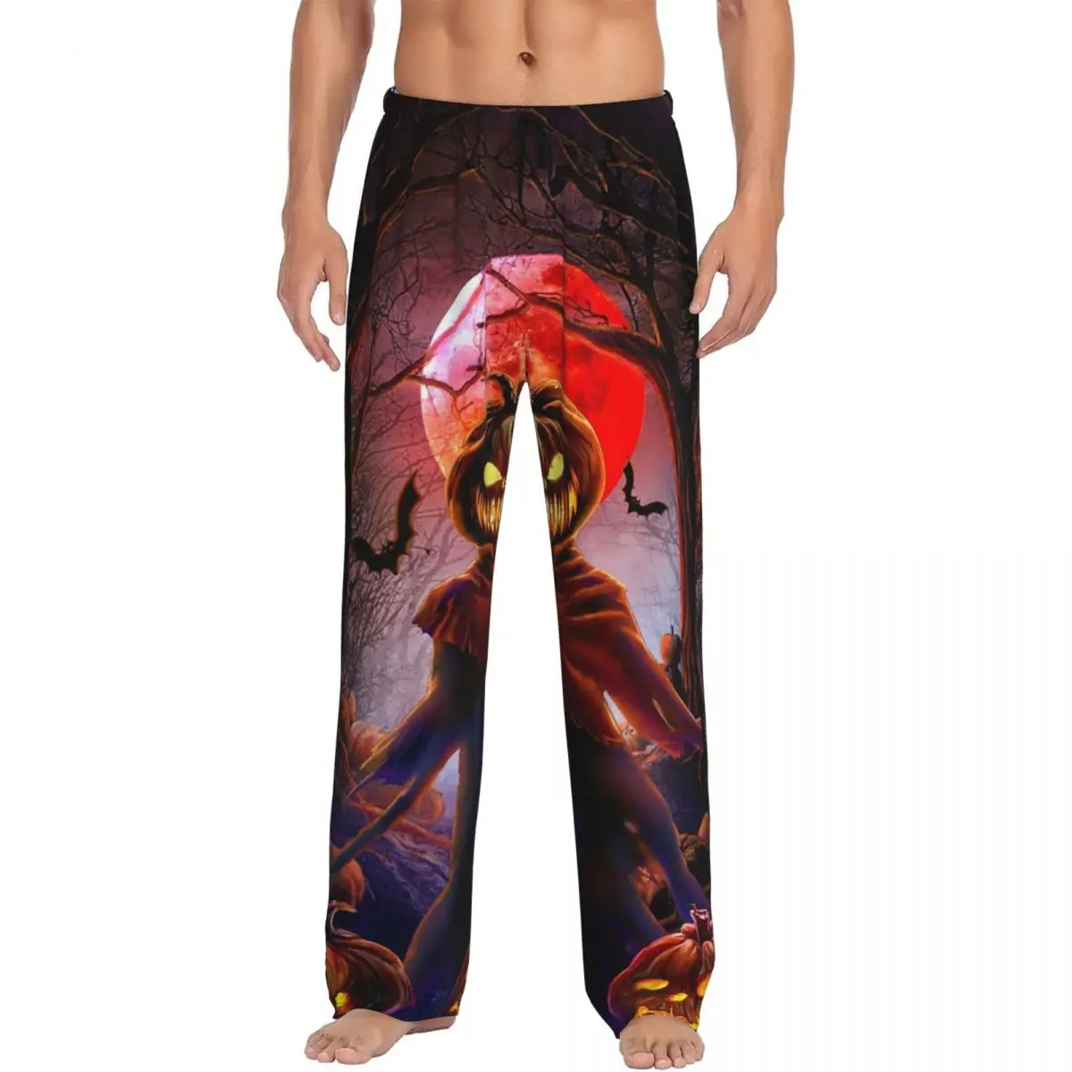 

Custom Halloween Pumpkin Scarecrow Pajama Pants Men Sleepwear Sleep Lounge Bottoms with Pockets