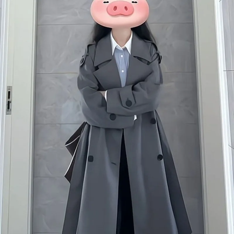 

Новинка 2023 года, уличная одежда, шикарная повседневная ветровка, женское пальто, весенне-осенний корейский офисный женский плащ с поясом средней длины