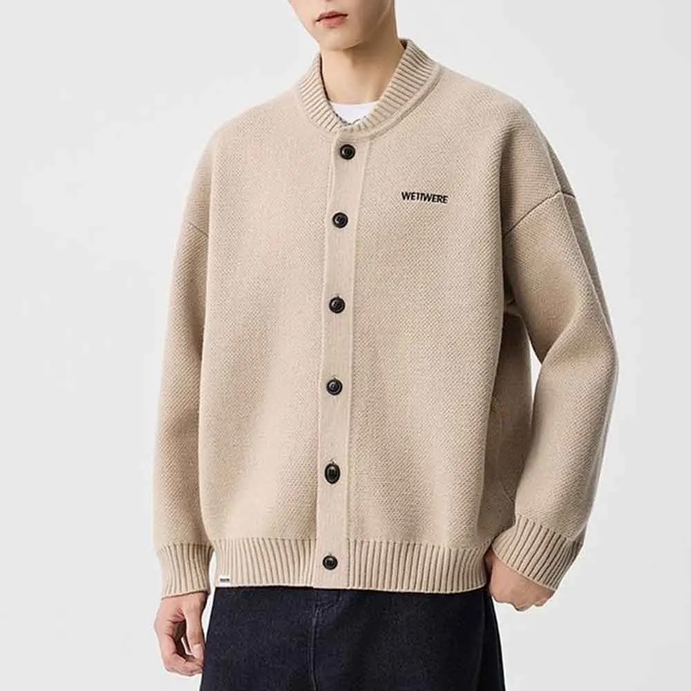 Autumn New Men's Solid Color Long-Sleeved Cardigan Sweater American Fashion Trend Casual High Street Loose Niche Men's Tops 2025