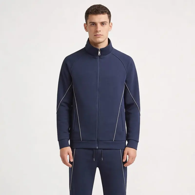 

Комплект спортивной одежды с длинными рукавами из трикотажа, 330 г, из китайского хлопка, с воротником-стойкой, мужской, весенне-осенний, повседневный, универсальный, модный